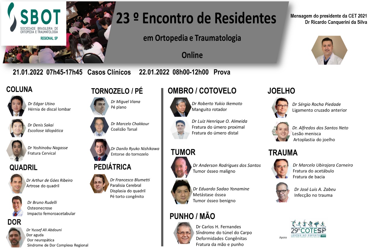 Prof. Dr. Sergio Piedade fez aula no encontro de Residentes de Ortopedia e Traumatologia SBOT/SP